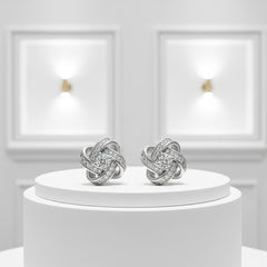 ATHENA COLLECTION - CRYSTAL KNOT BRIDAL EARRINGS - (CZER457) SILVER