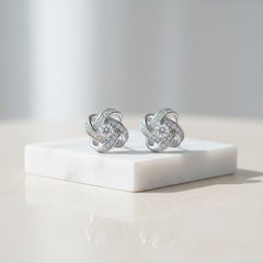 ATHENA COLLECTION - CRYSTAL KNOT BRIDAL EARRINGS - (CZER457) SILVER