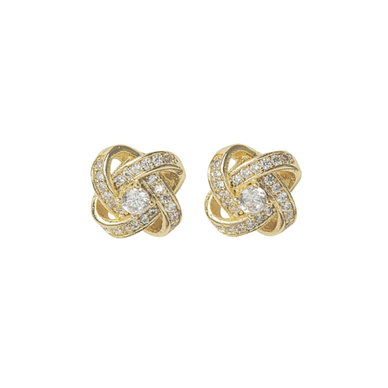 ATHENA COLLECTION - CRYSTAL KNOT BRIDAL EARRINGS - (CZER457)  GOLD