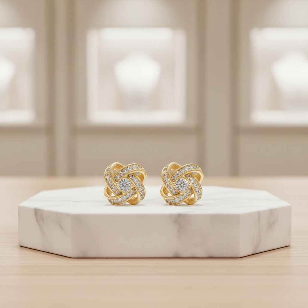 ATHENA COLLECTION - CRYSTAL KNOT BRIDAL EARRINGS - (CZER457)  GOLD