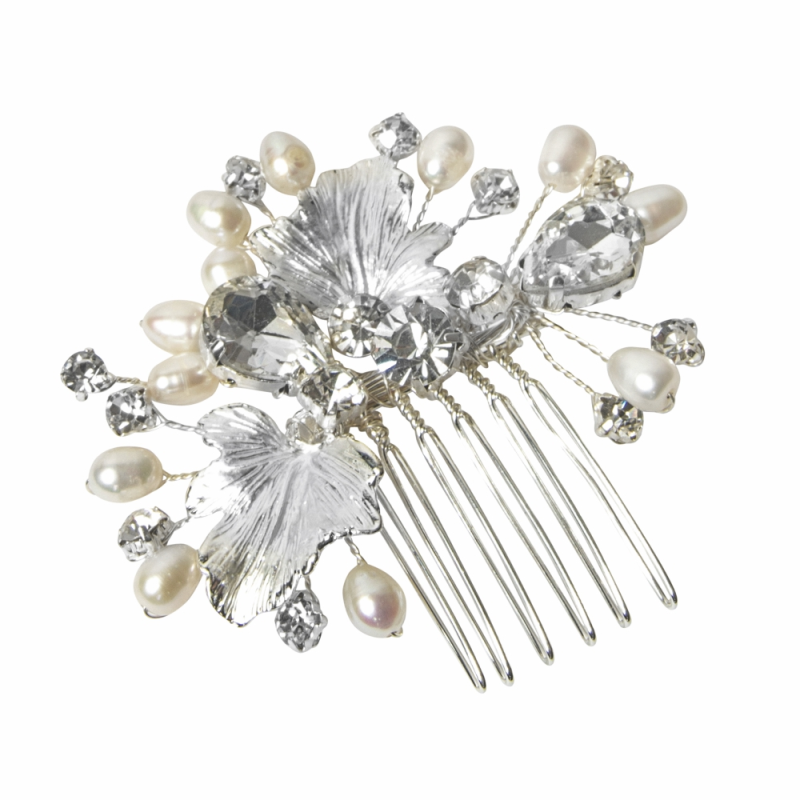 ATHENA COLLECTION - CRYSTAL EMBELLISHED  HAIR COMB - HC172 SILVER