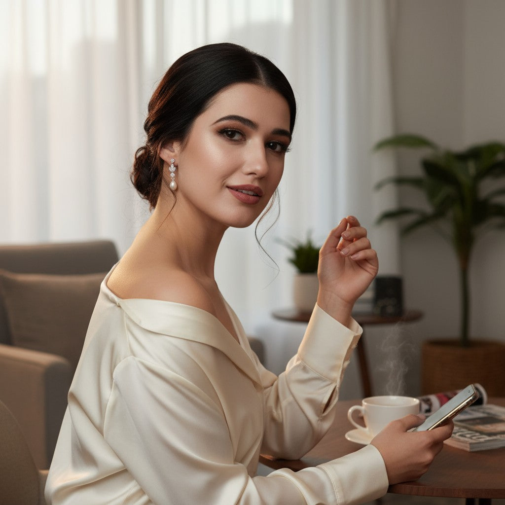 CUBIC ZIRCONIA COLLECTION - DAINTY PEARL EARRINGS - CZER458