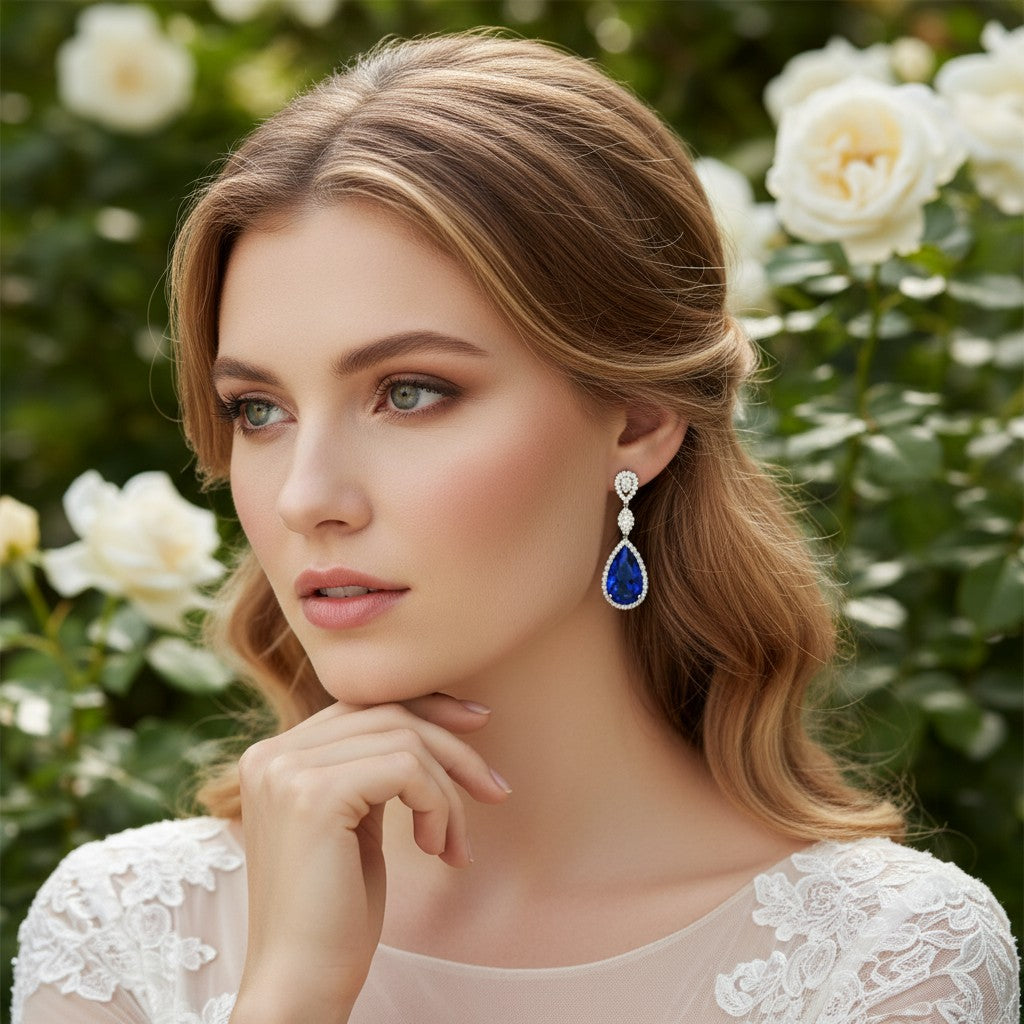 CUBIC ZIRCONIA COLLECTION - CRYSTAL SPLENDOUR EARRINGS - CZER393 BLUE