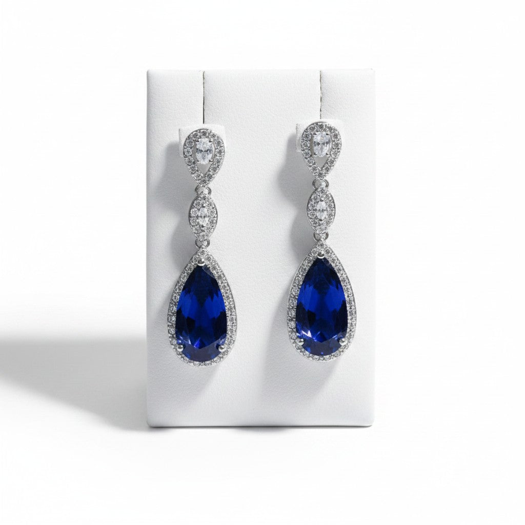 CUBIC ZIRCONIA COLLECTION - CRYSTAL SPLENDOUR EARRINGS - CZER393 BLUE