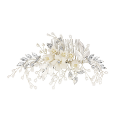 ATHENA COLLECTION -EXQUISITE FLORAL EMBELLISHED HAIR COMB - SILVER - HC173