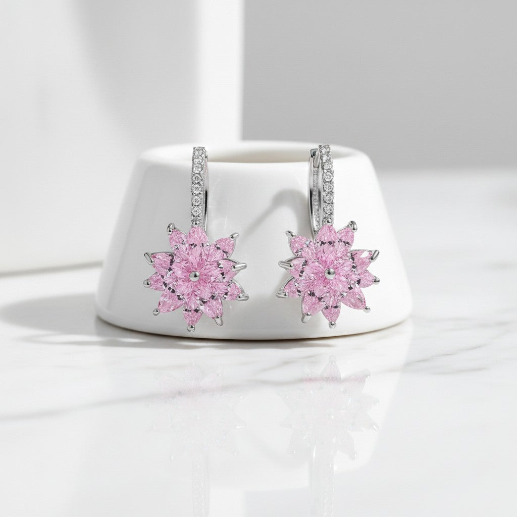 CUBIC ZIRCONIA COLLECTION - PETITE CRYSTAL SPARKLE EARRINGS - CZER461 PINK ROSE