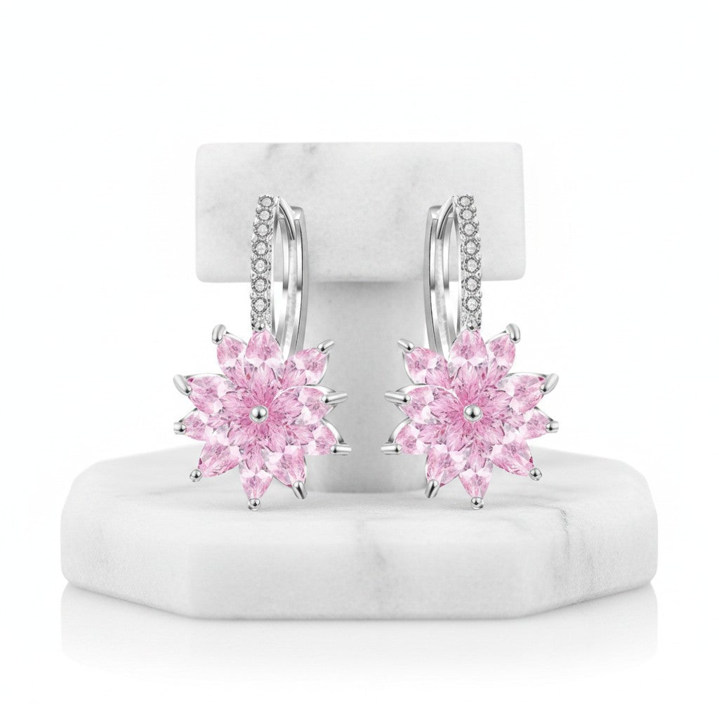 CUBIC ZIRCONIA COLLECTION - PETITE CRYSTAL SPARKLE EARRINGS - CZER461 PINK ROSE