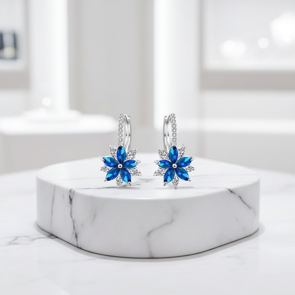 CUBIC ZIRCONIA COLLECTION - PETITE CRYSTAL SPARKLE EARRINGS - CZER461 SAPPHIRE