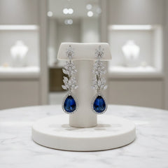 CZ COLLECTION - SPARKLING GLAMOUR EARRINGS - CZER444 SAPPHIRE BLUE