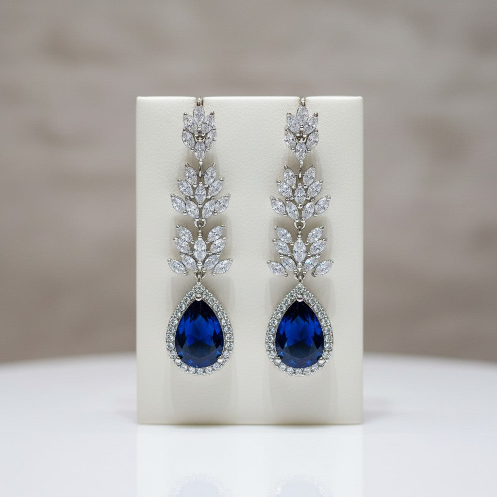 CZ COLLECTION - SPARKLING GLAMOUR EARRINGS - CZER444 SAPPHIRE BLUE