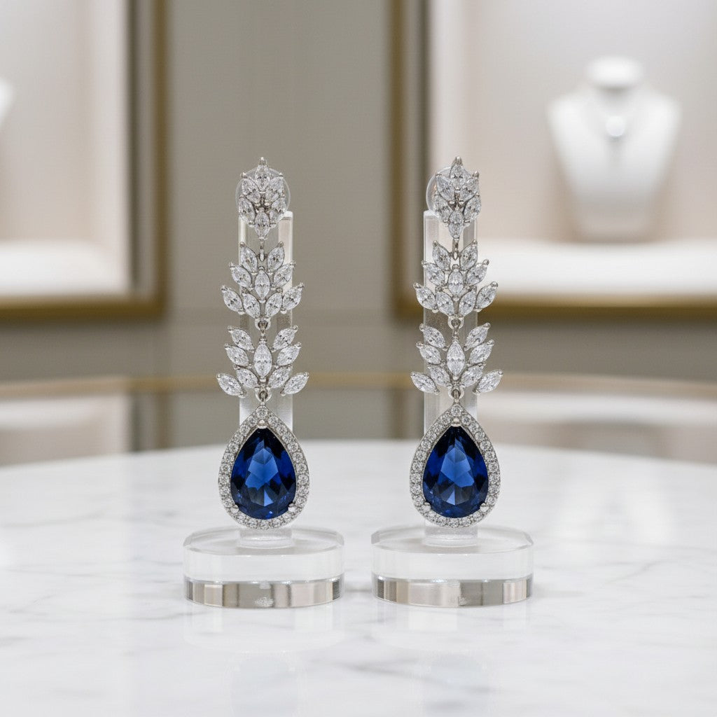CZ COLLECTION - SPARKLING GLAMOUR EARRINGS - CZER444 SAPPHIRE BLUE