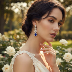 CZ COLLECTION - SPARKLING GLAMOUR EARRINGS - CZER444 SAPPHIRE BLUE