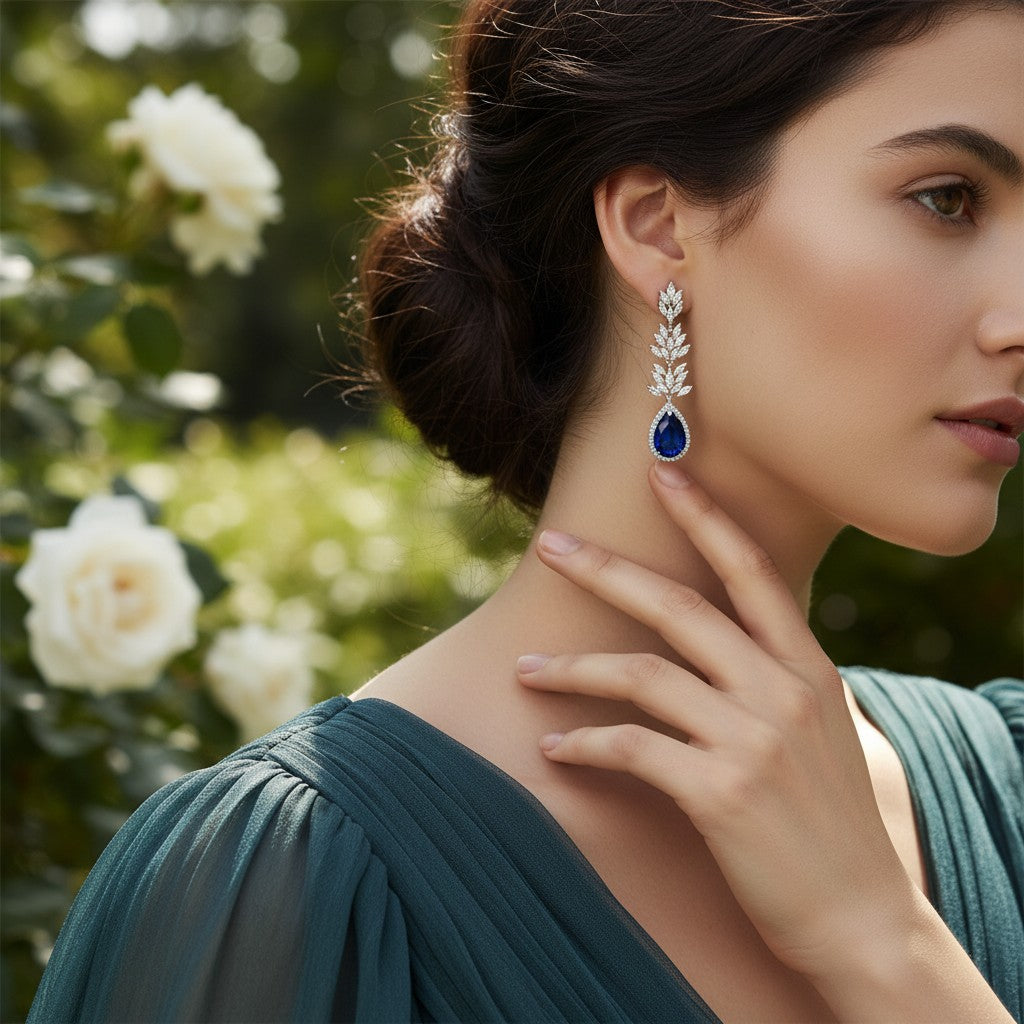 CZ COLLECTION - SPARKLING GLAMOUR EARRINGS - CZER444 SAPPHIRE BLUE