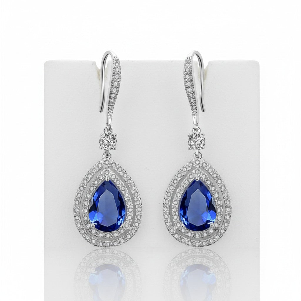 CUBIC ZIRCONIA COLLECTION - CHIC STARLET EARRINGS - CZER462 SAPPHIRE BLUE