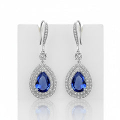 CUBIC ZIRCONIA COLLECTION - CHIC STARLET EARRINGS - CZER462 SAPPHIRE BLUE