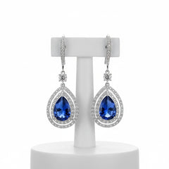 CUBIC ZIRCONIA COLLECTION - CHIC STARLET EARRINGS - CZER462 SAPPHIRE BLUE