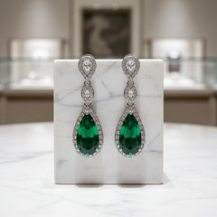 CUBIC ZIRCONIA COLLECTION - CRYSTAL SPLENDOUR EARRINGS - CZER393 EMERALD GREEN