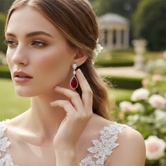 CUBIC ZIRCONIA COLLECTION - CRYSTAL SPLENDOUR EARRINGS - CZER393 RED