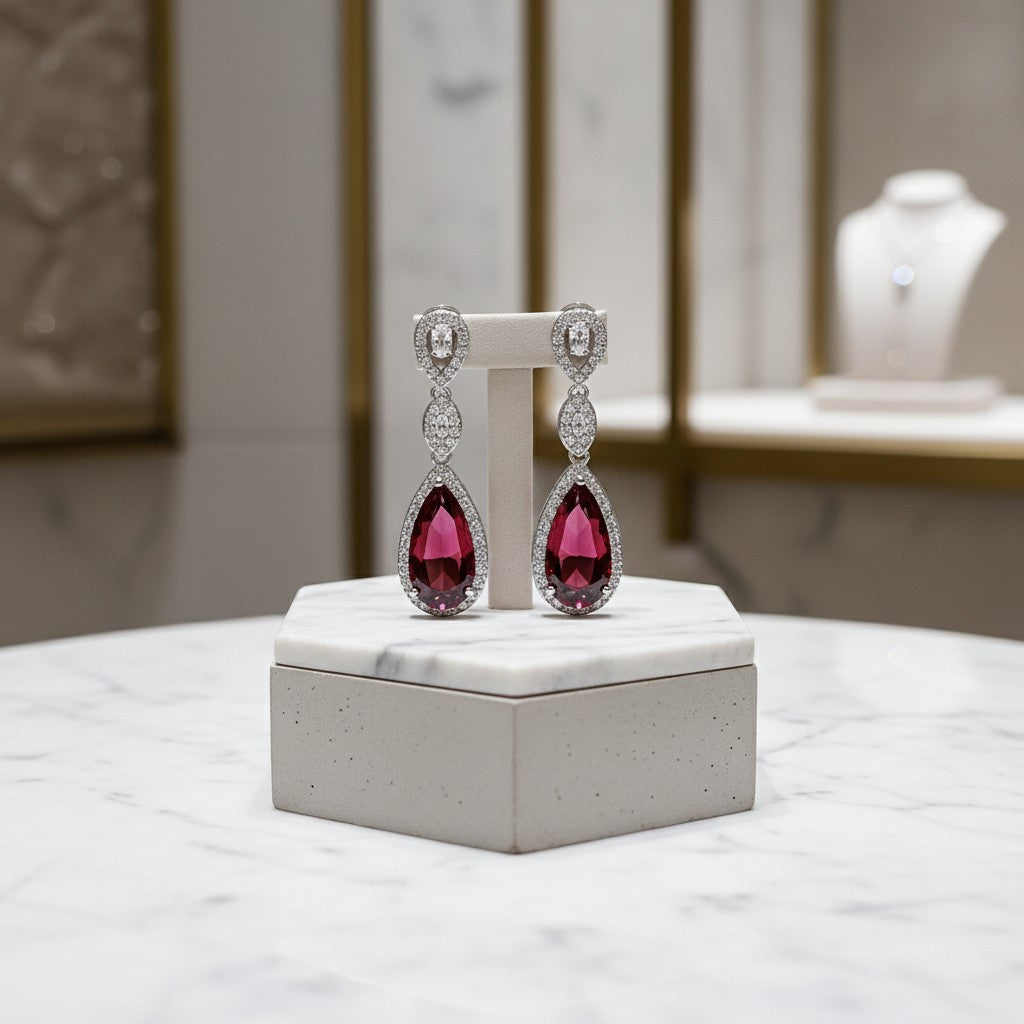 CUBIC ZIRCONIA COLLECTION - CRYSTAL SPLENDOUR EARRINGS - CZER393 RED