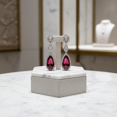 CUBIC ZIRCONIA COLLECTION - CRYSTAL SPLENDOUR EARRINGS - CZER393 RED