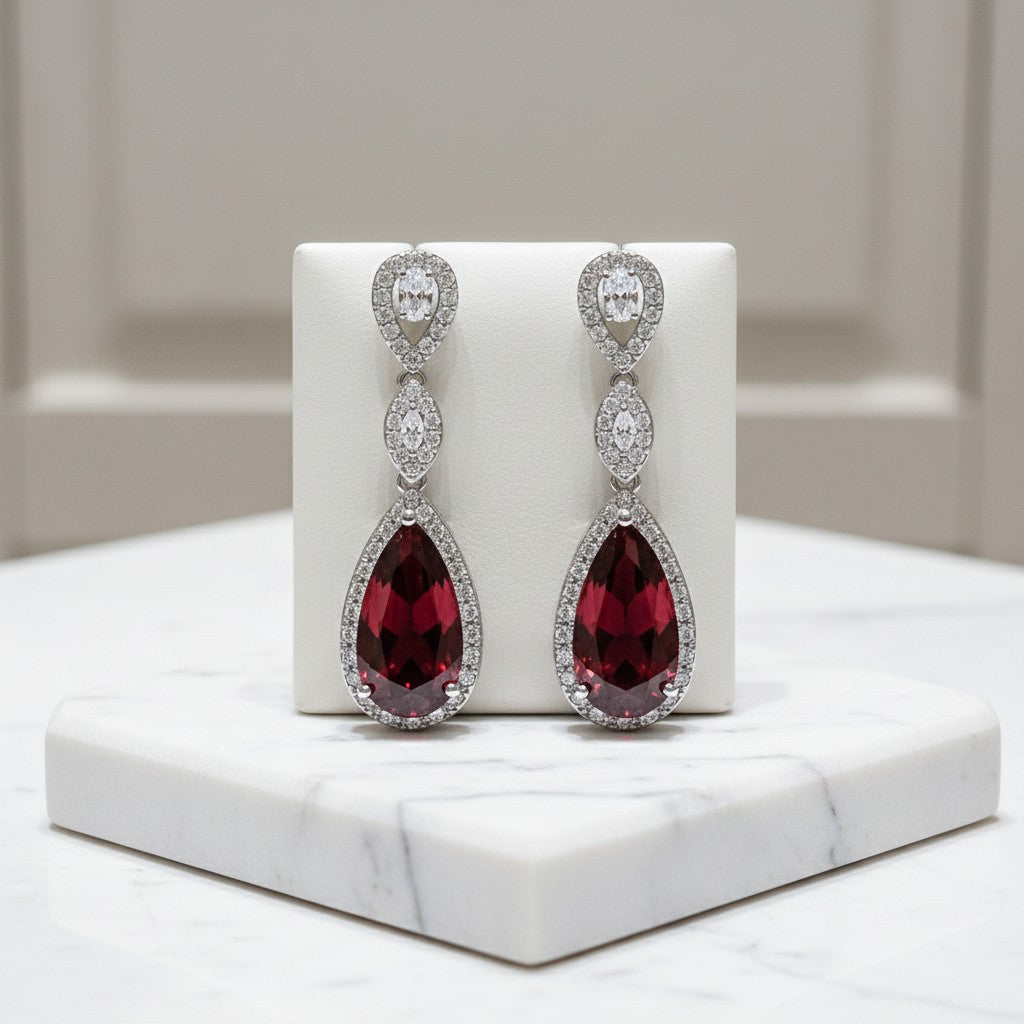 CUBIC ZIRCONIA COLLECTION - CRYSTAL SPLENDOUR EARRINGS - CZER393 RED