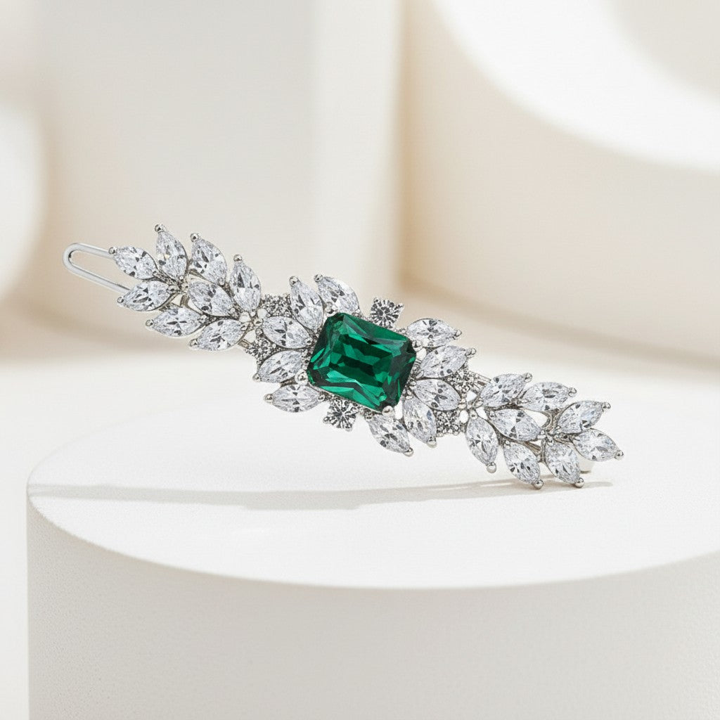 CZ COLLECTION - VINTAGE INSPIRED CRYSTAL CLIP - (CLIP 734) EMERALD GREEN