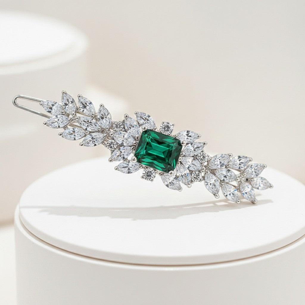 CZ COLLECTION - VINTAGE INSPIRED CRYSTAL CLIP - (CLIP 734) EMERALD GREEN