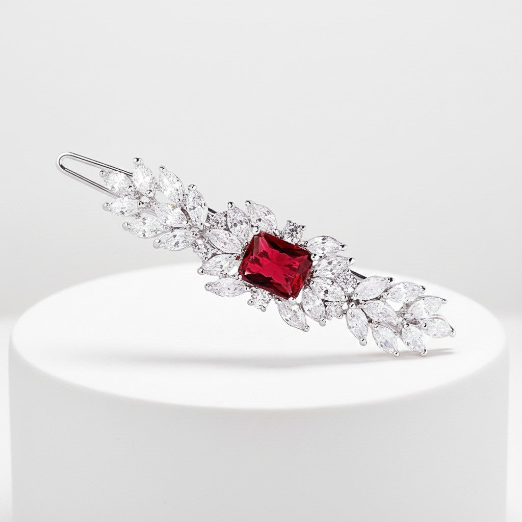 CZ COLLECTION - VINTAGE INSPIRED CRYSTAL CLIP - (CLIP 734) RUBY RED