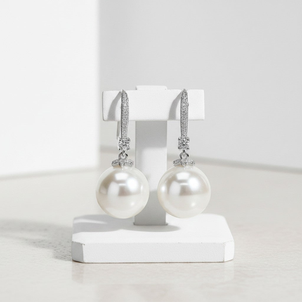 CUBIC ZIRCONIA COLLECTION - CLASSIC PEARL DROP EARRINGS - CZER394
