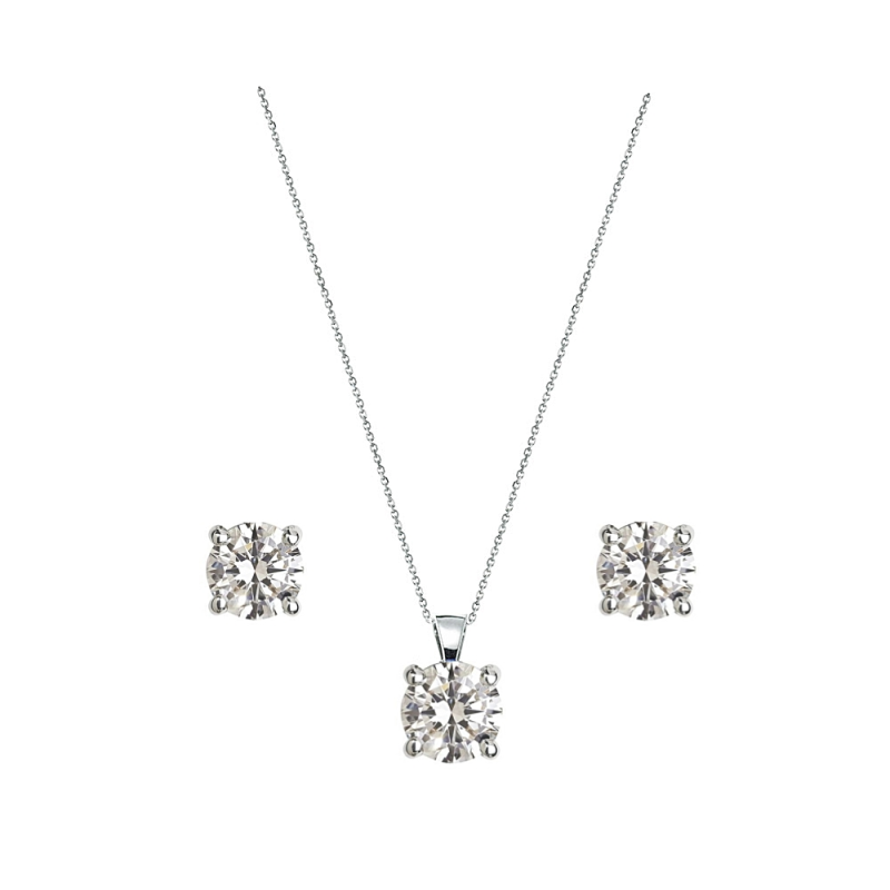 CUBIC ZIRCONIA COLLECTION - CRYSTAL SOLITAIRE NECKLACE SET - CZNK79 SILVER
