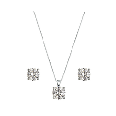 CUBIC ZIRCONIA COLLECTION - CRYSTAL SOLITAIRE NECKLACE SET - CZNK79 SILVER