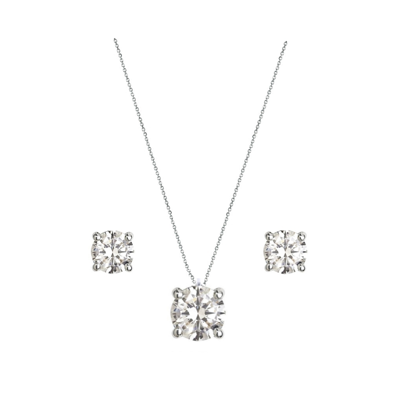 CUBIC ZIRCONIA COLLECTION - DAINTY CRYSTAL NECKLACE SET - CZNK80 SILVER