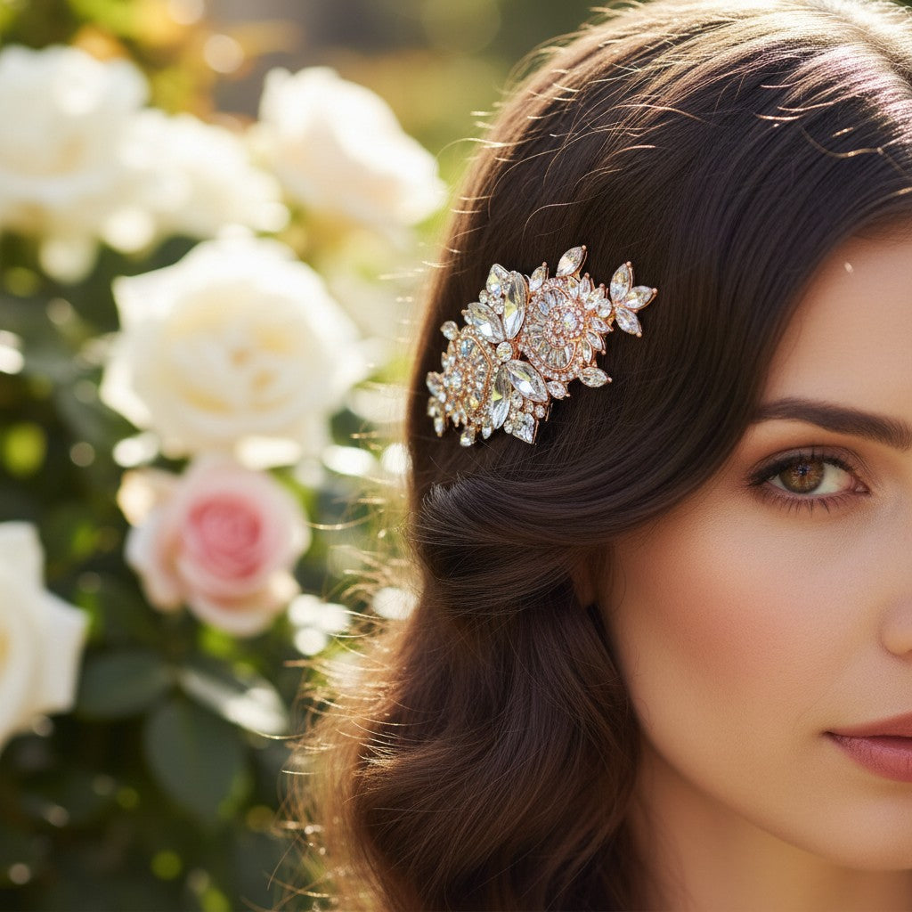 ATHENA COLLECTION - EXQUISITE CRYSTAL SPARKLE COMB - HC166 ROSE GOLD