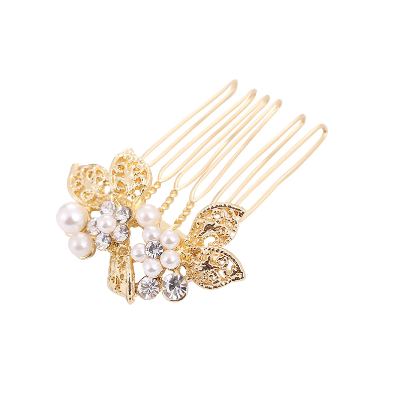 ATHENA COLLECTION - PAIR MINI VINTAGE HAIR COMBS - HC178 GOLD