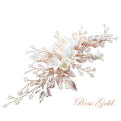 ATHENA COLLECTION -EXQUISITE FLORAL EMBELLISHED HAIR COMB - ROSE GOLD- HC173