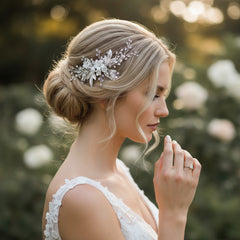 ATHENA COLLECTION -EXQUISITE FLORAL EMBELLISHED HAIR COMB - LIGHT GOLD- HC173