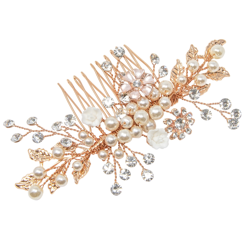 ATHENA COLLECTION - ETERNALLY PEARL HAIR COMB - HC160 ROSE GOLD