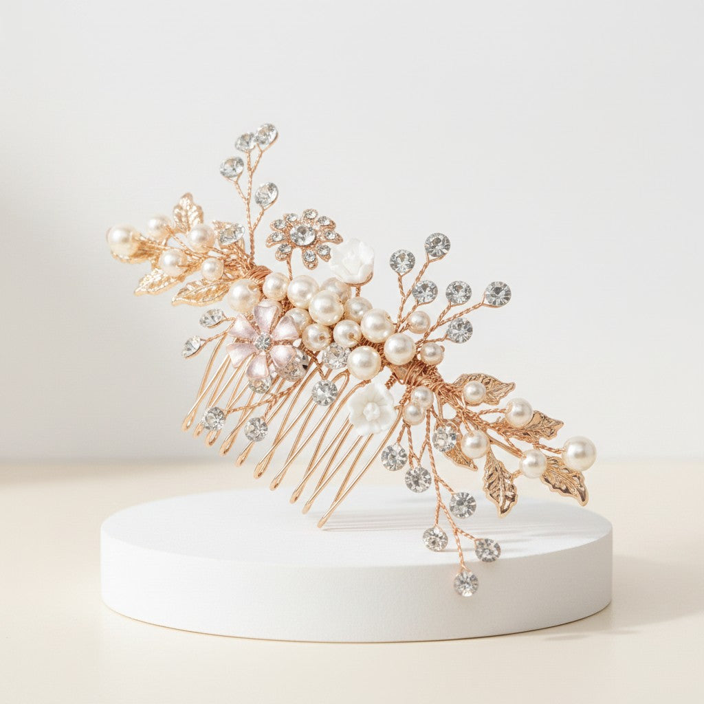 ATHENA COLLECTION - ETERNALLY PEARL HAIR COMB - HC160 ROSE GOLD