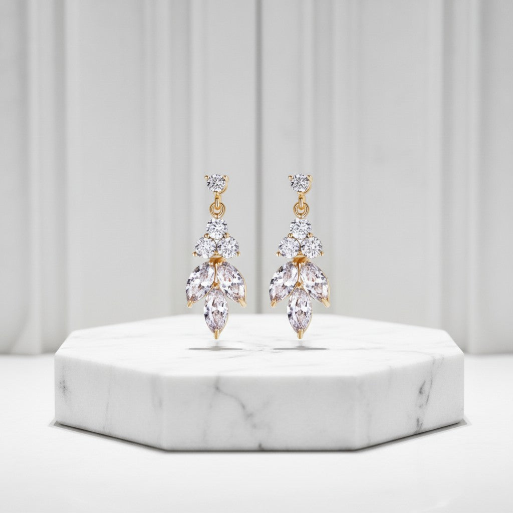 CUBIC ZIRCONIA COLLECTION - DAINTY SPARKLE DROP EARRINGS - CZER441  GOLD