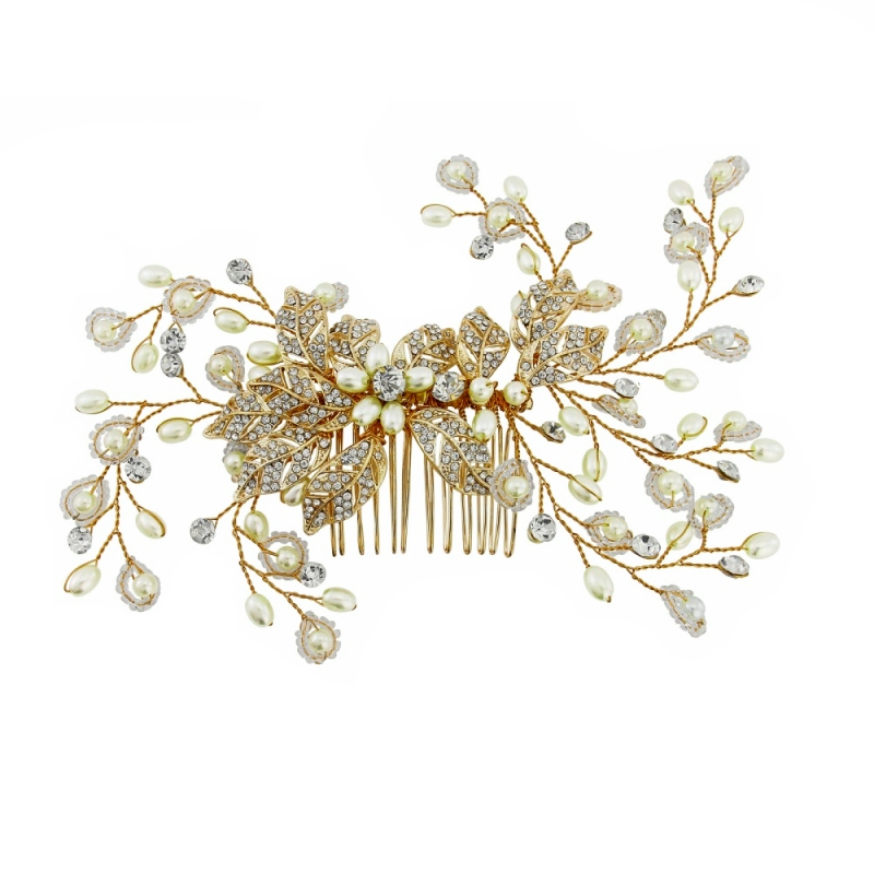 ATHENA COLLECTION - CRYSTAL EXTRAVAGANCE HAIR COMB - HC152 ( GOLD)