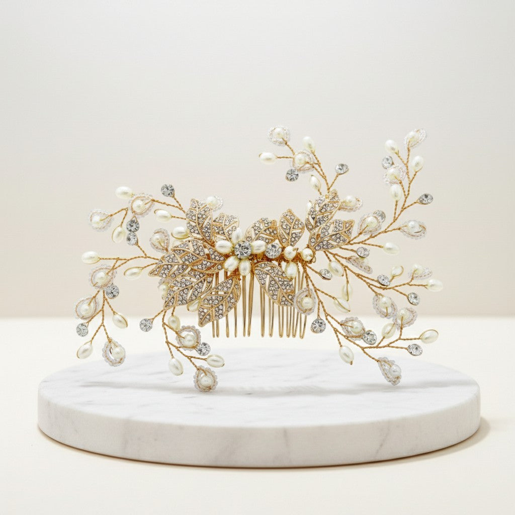 ATHENA COLLECTION - CRYSTAL EXTRAVAGANCE HAIR COMB - HC152 ( GOLD)