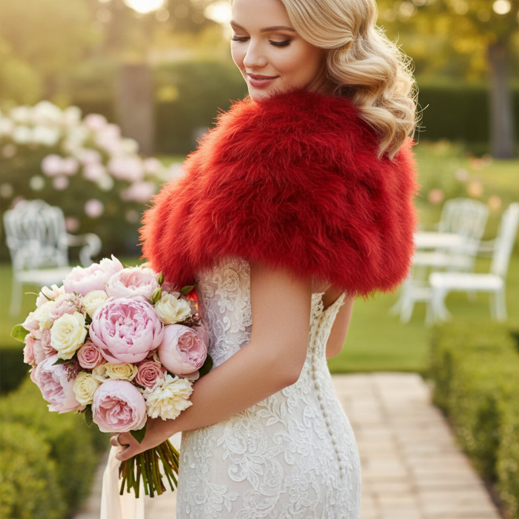 VINTAGE INSPIRED MARABOU FEATHER STOLE - RED (SG1)