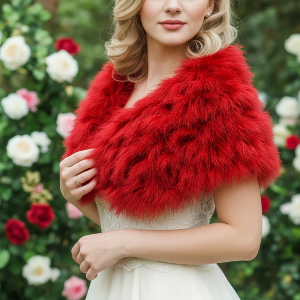 VINTAGE INSPIRED MARABOU FEATHER STOLE - RED (SG1)
