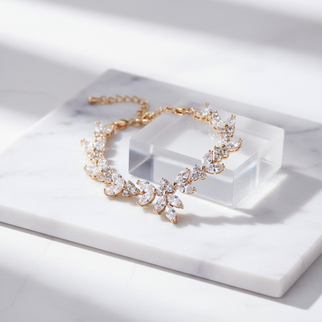 CUBIC ZIRCONOA COLLECTION - VINTAGE SPARKLE BRACELET - (CZBRA33) GOLD