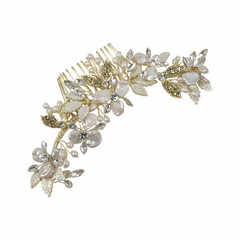 ATHENA COLLECTION - BEJEWELLED PEARL TREASURE COMB HC187 - GOLD