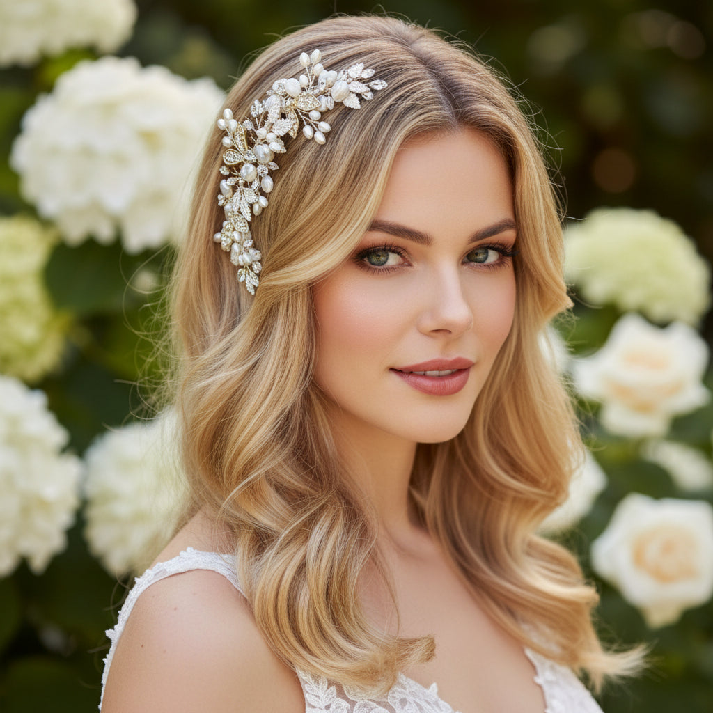 ATHENA COLLECTION - BEJEWELLED PEARL TREASURE COMB HC187 - GOLD