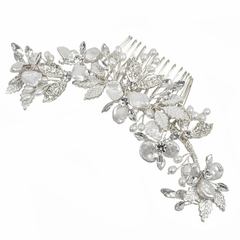 ATHENA COLLECTION - BEJEWELLED PEARL TREASURE COMB HC187 (SILVER)
