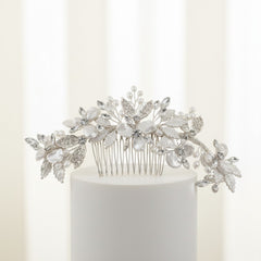 ATHENA COLLECTION - BEJEWELLED PEARL TREASURE COMB HC187 (SILVER)