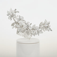 ATHENA COLLECTION - BEJEWELLED PEARL TREASURE COMB HC187 (SILVER)