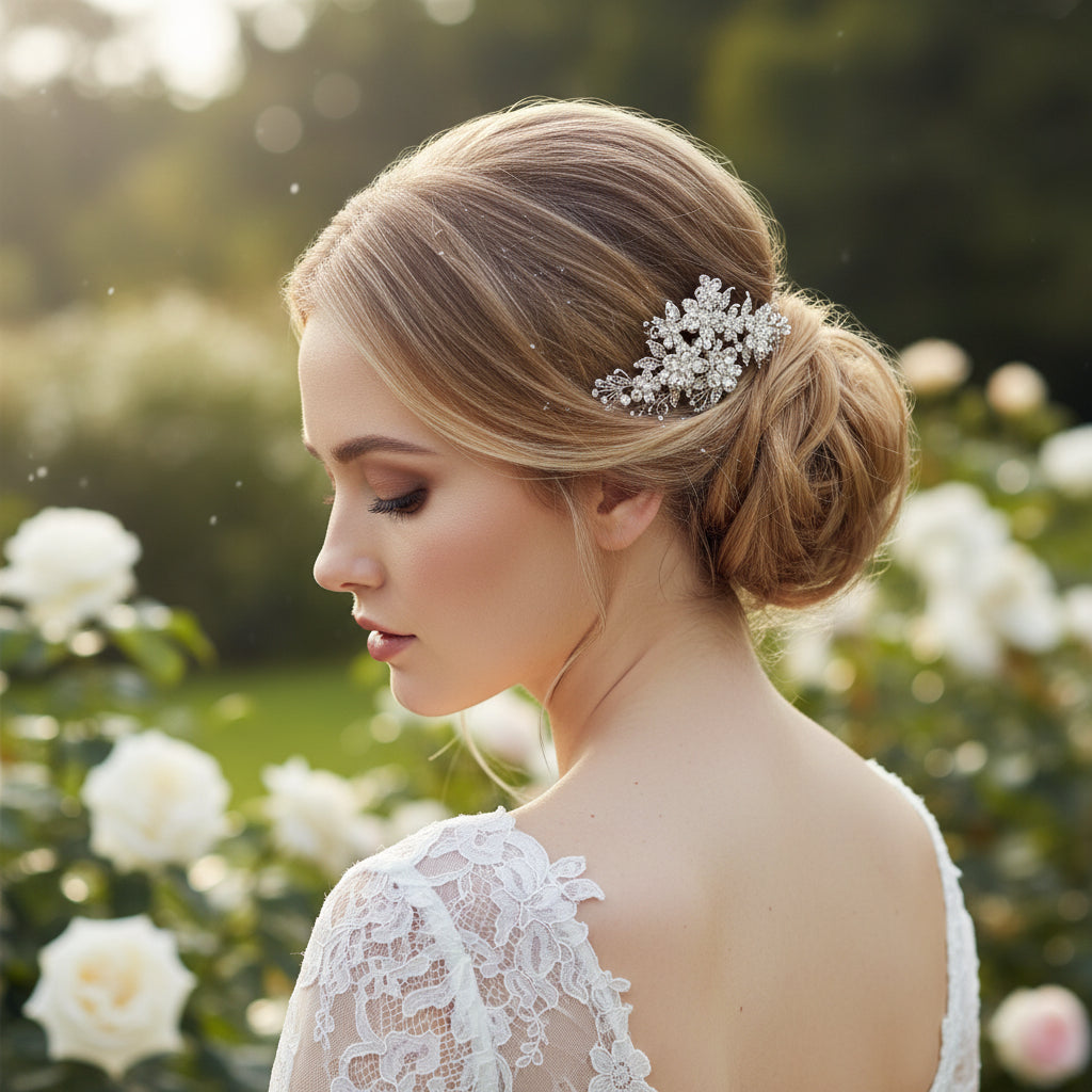 Crystal Flowers Hair Comb - Rose Gold AC14